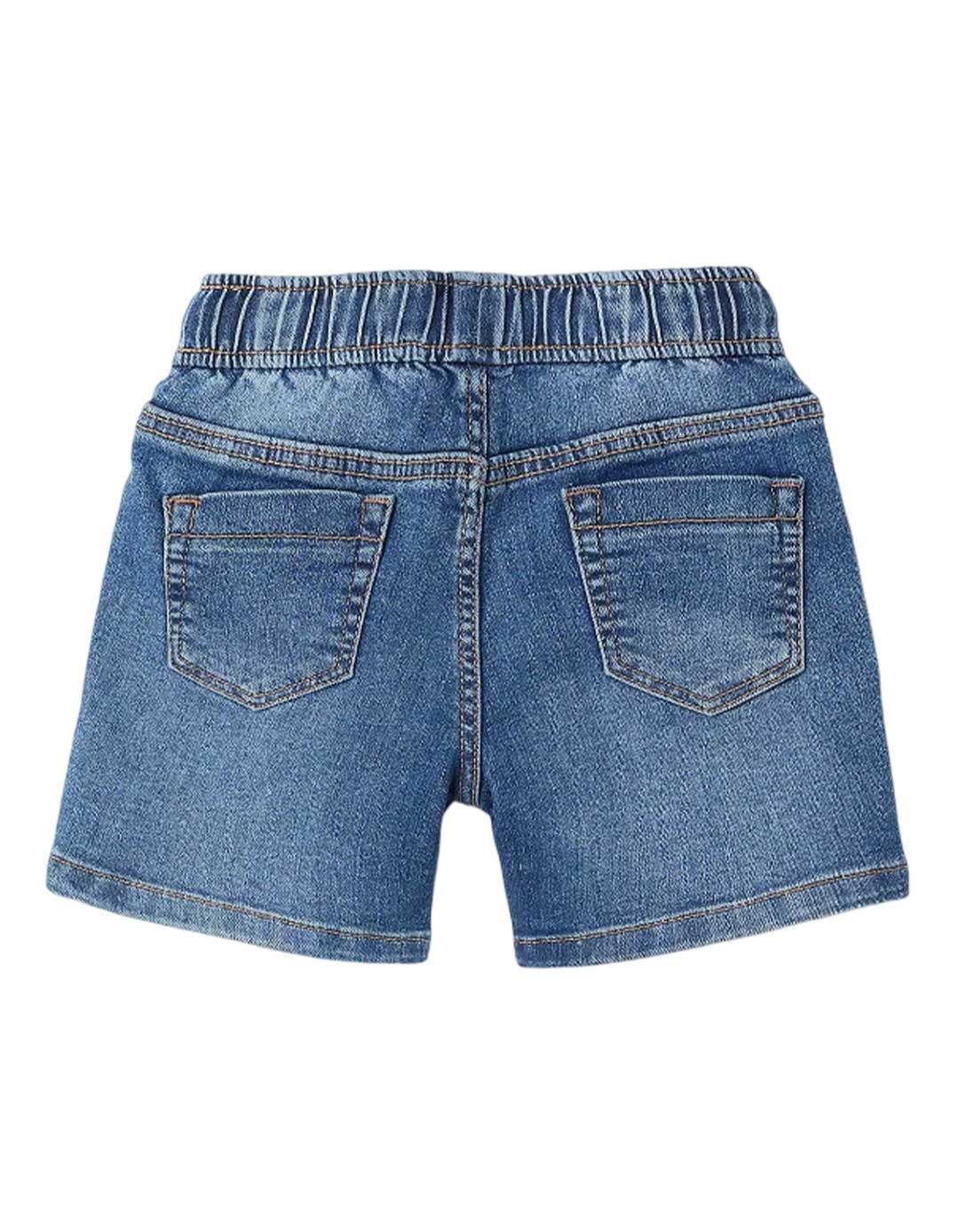Παιδικό τζιν σορτς για αγόρι, μπλε, με λάστιχο και κορδόνι στη μέση,slim Fit, 100% βαμβάκι.