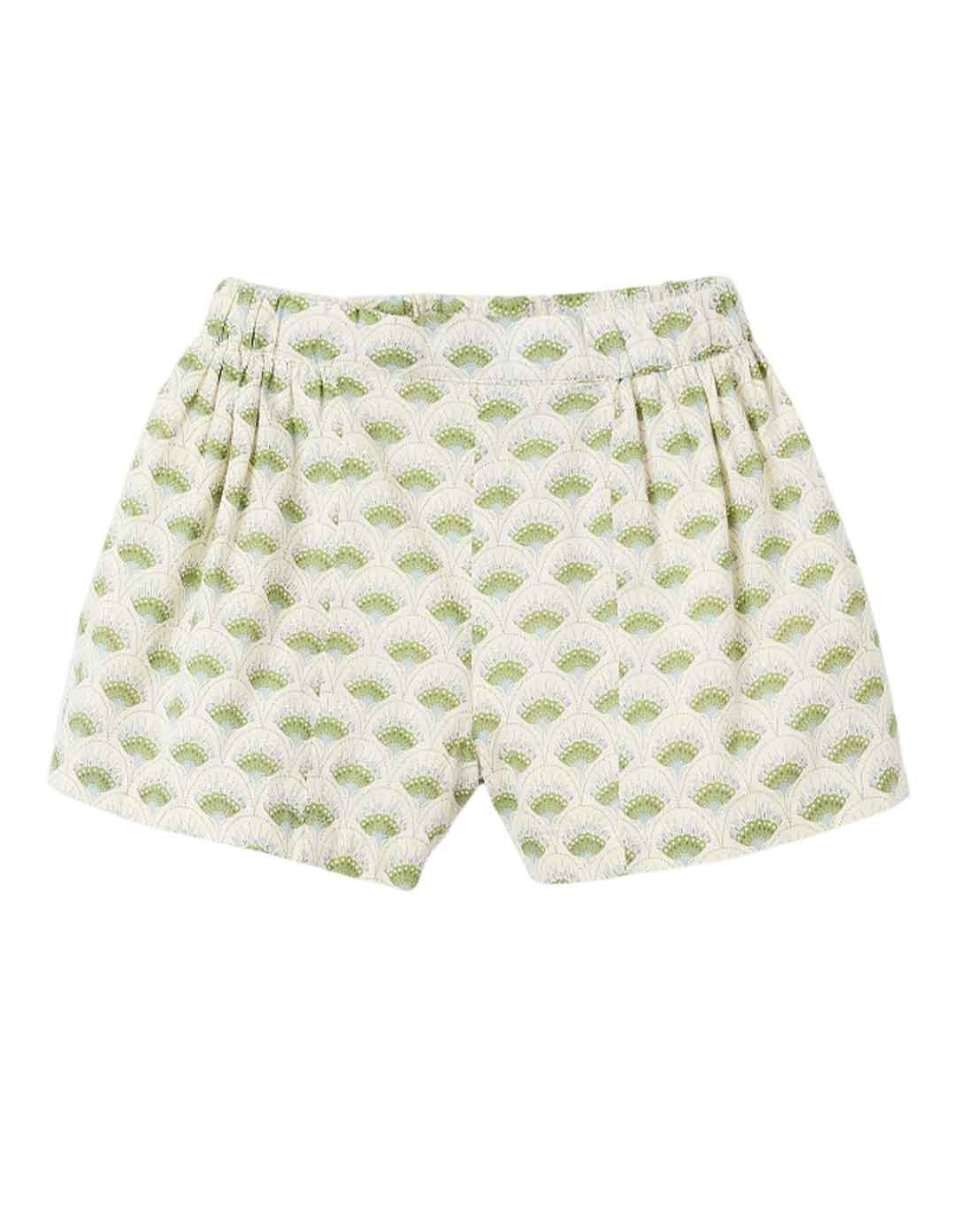 Παιδικό σόρτς κοριτσιού με σχέδιο βεντάλια σε απόχρωση εκρού-πράσινο. Slim Fit