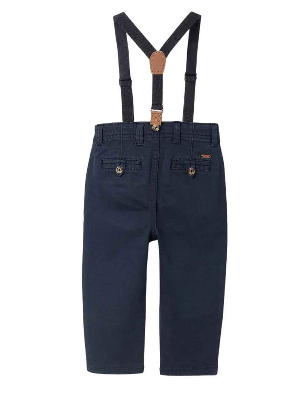 Βρεφικό παντελόνι για αγόρι με αφαιρούμενες τιράντες μπλε σκούρο slim fit