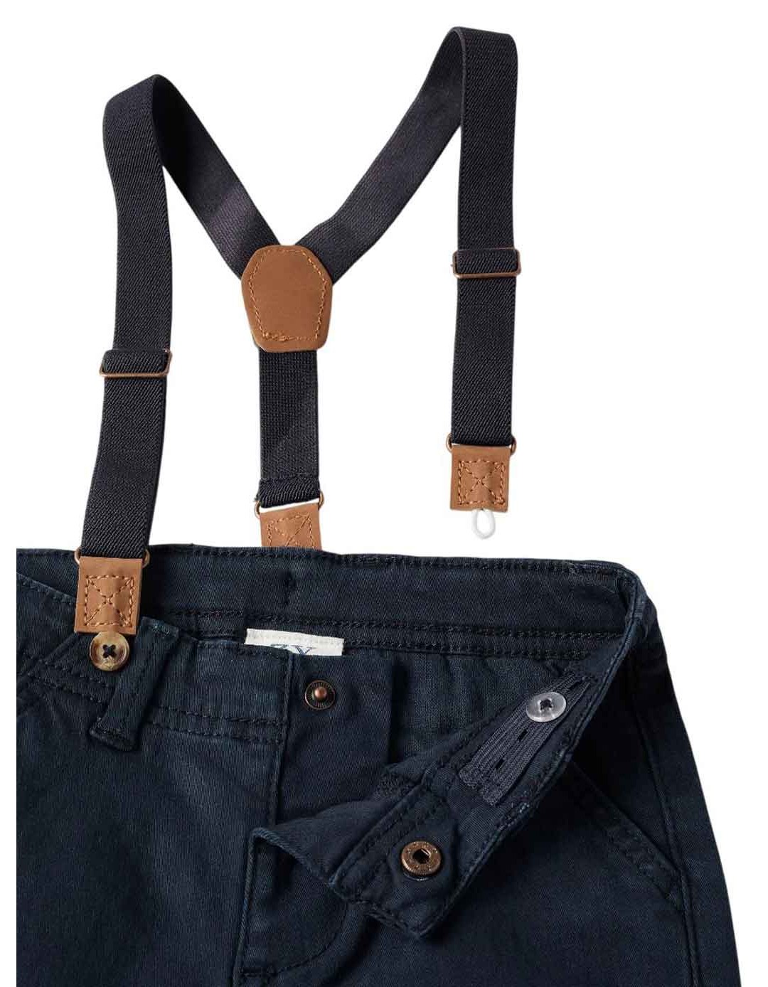 Βρεφικό παντελόνι για αγόρι με αφαιρούμενες τιράντες μπλε σκούρο slim fit