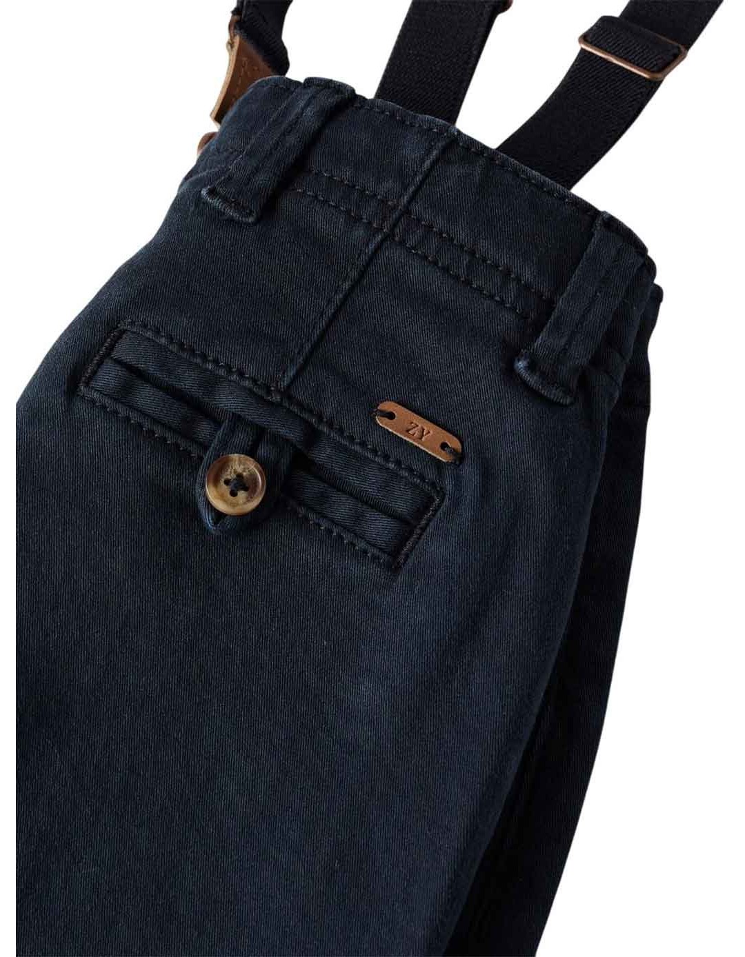 Βρεφικό παντελόνι για αγόρι με αφαιρούμενες τιράντες μπλε σκούρο slim fit