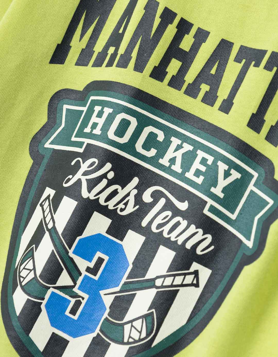 Παιδική καλοκαιρινή μπλούζα Name It Manhattan Hockey για αγόρι Παιδική κίτρινη κοντομάνικη μπλούζα με τύπωμα για αγόρι Name It