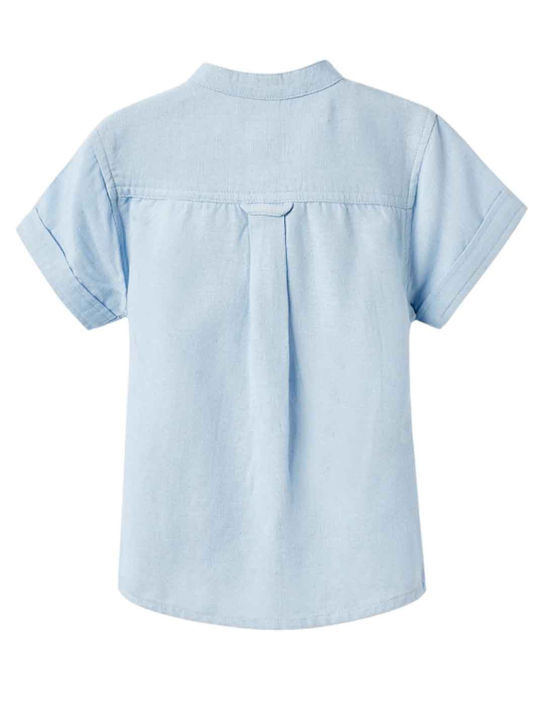 Παιδικό πουκάμισο κοντομάνικο για αγόρι, γαλάζιο, Slim Fit, 50% βισκόζη, 41% βαμβάκι, 9% λινό.