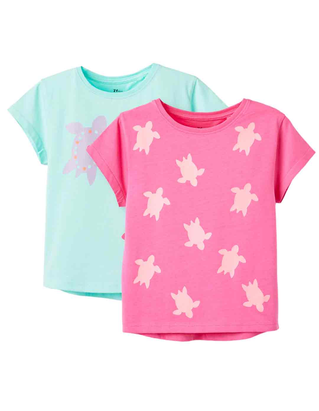 Δύο μπλουζάκια για κορίτσι, ροζ/πράσινο, Slim Fit, 100% βαμβάκι.  Δύο μπλουζάκια για κορίτσι, ροζ/πράσινο, Slim Fit, 100% βαμβάκι.