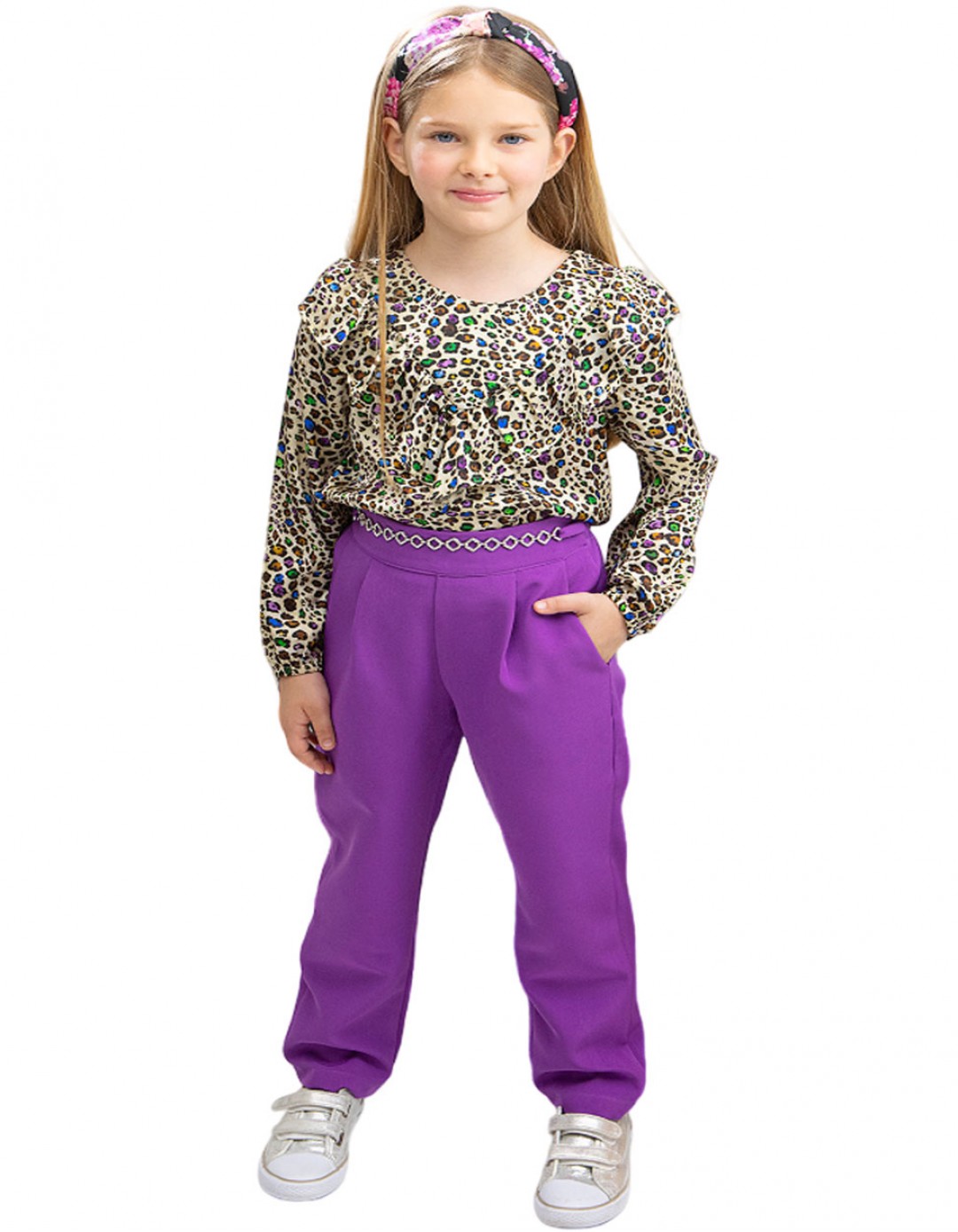 Παιδικό παντελόνι για κορίτσι, μωβ, Regular Fit, 89% Pes-11% SP.