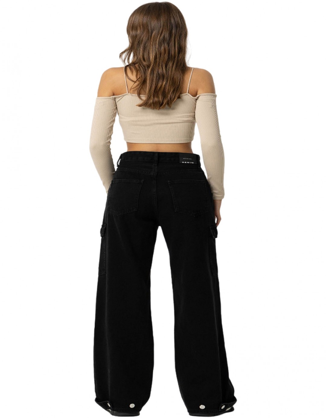 Παιδικό φαρδύ παντελόνι τζιν cargo για κορίτσι, μαύρο, Regular Fit, 100%βαμβάκι. Παιδικό φαρδύ παντελόνι τζιν cargo για κορίτσι, μαύρο, Regular Fit, 100%βαμβάκι.