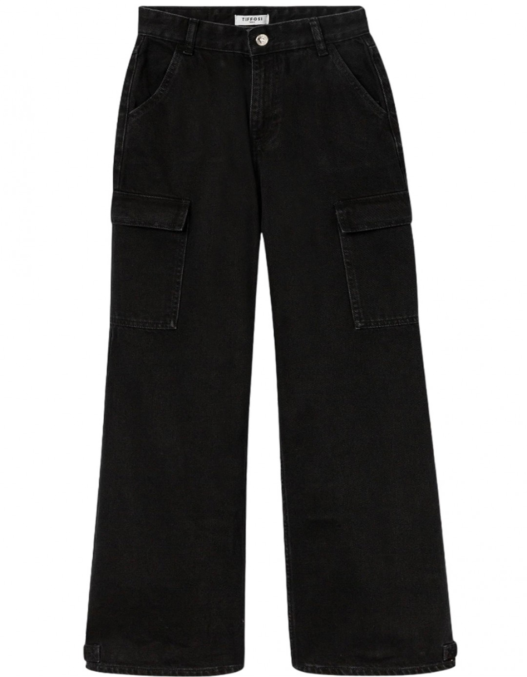 Παιδικό φαρδύ παντελόνι τζιν cargo για κορίτσι, μαύρο, Regular Fit, 100%βαμβάκι. Παιδικό φαρδύ παντελόνι τζιν cargo για κορίτσι, μαύρο, Regular Fit, 100%βαμβάκι.