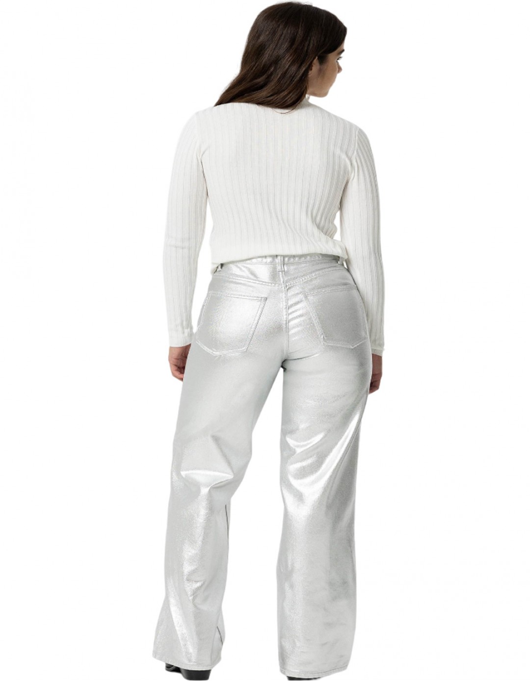 Παιδικό φαρδύ παντελόνι τζιν για κορίτσι, ασημί, Regular Fit, 100%βαμβάκι. Παιδικό φαρδύ παντελόνι τζιν για κορίτσι, ασημί, Regular Fit, 100%βαμβάκι.