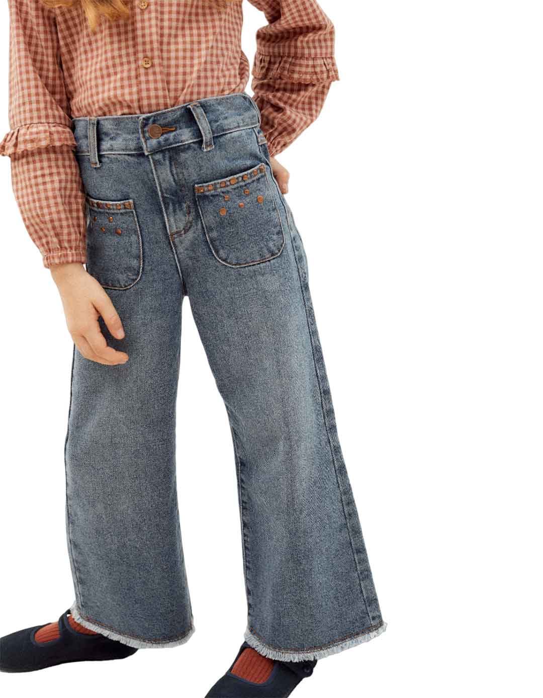 Φαρδύ τζιν για κορίτσι, μπλε, Slim Fit, 100% βαμβάκι.