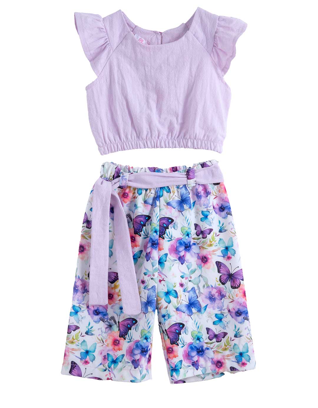 Παιδικό καλοκαιρινό σετ κοριτσιού με λιλά τοπ και βερμούδα με πεταλούδες