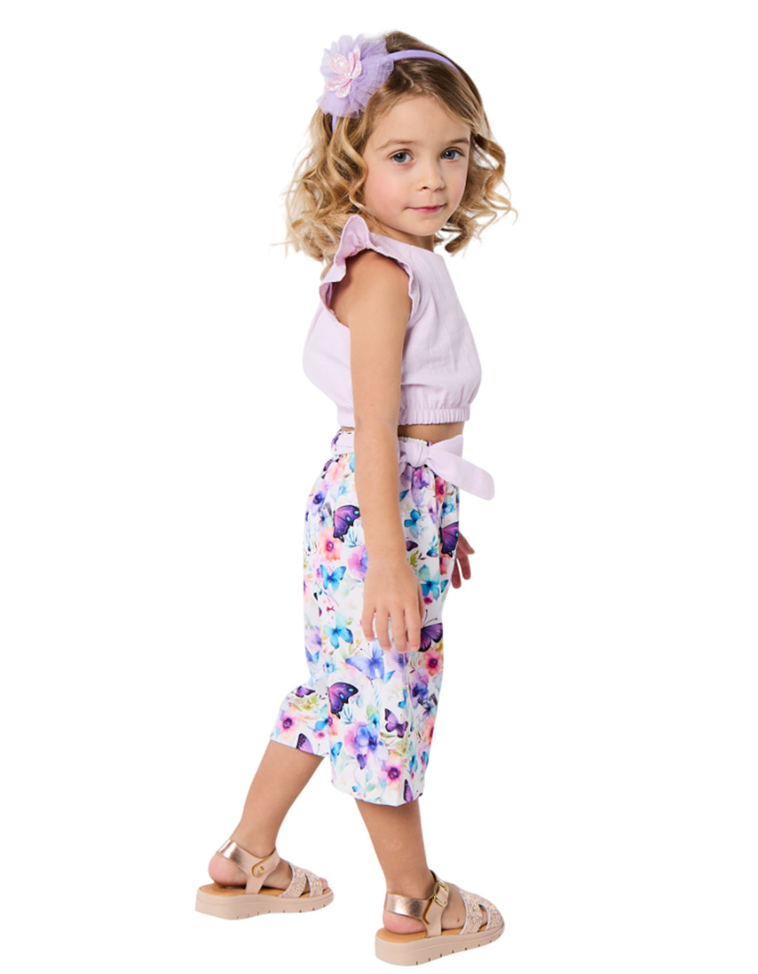 Παιδικό καλοκαιρινό σετ κοριτσιού με λιλά τοπ και βερμούδα με πεταλούδες