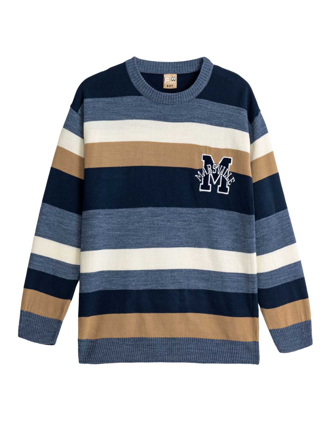 Παιδικό πλεκτό μπλουζάκι για αγόρι ριγέ, μπλε-ραφ, Regular Fit, 100% ακρυλικό.