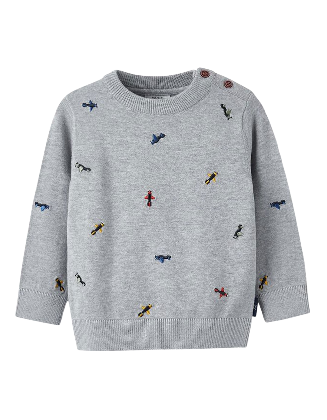 Πλεκτό Παιδικό Πουλόβερ με Σχέδιο Αεροπλανάκια για Αγόρι γκρι.slim fit