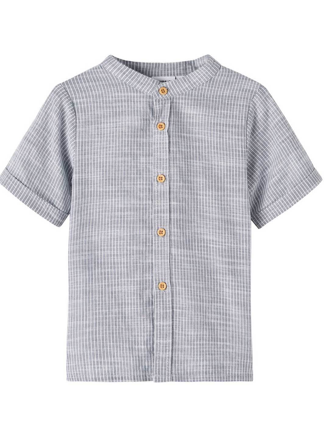 Κοντομάνικο γκρι πουκάμισο για αγόρι με mao γιακά, Regular Fit, 100% βαμβάκι.