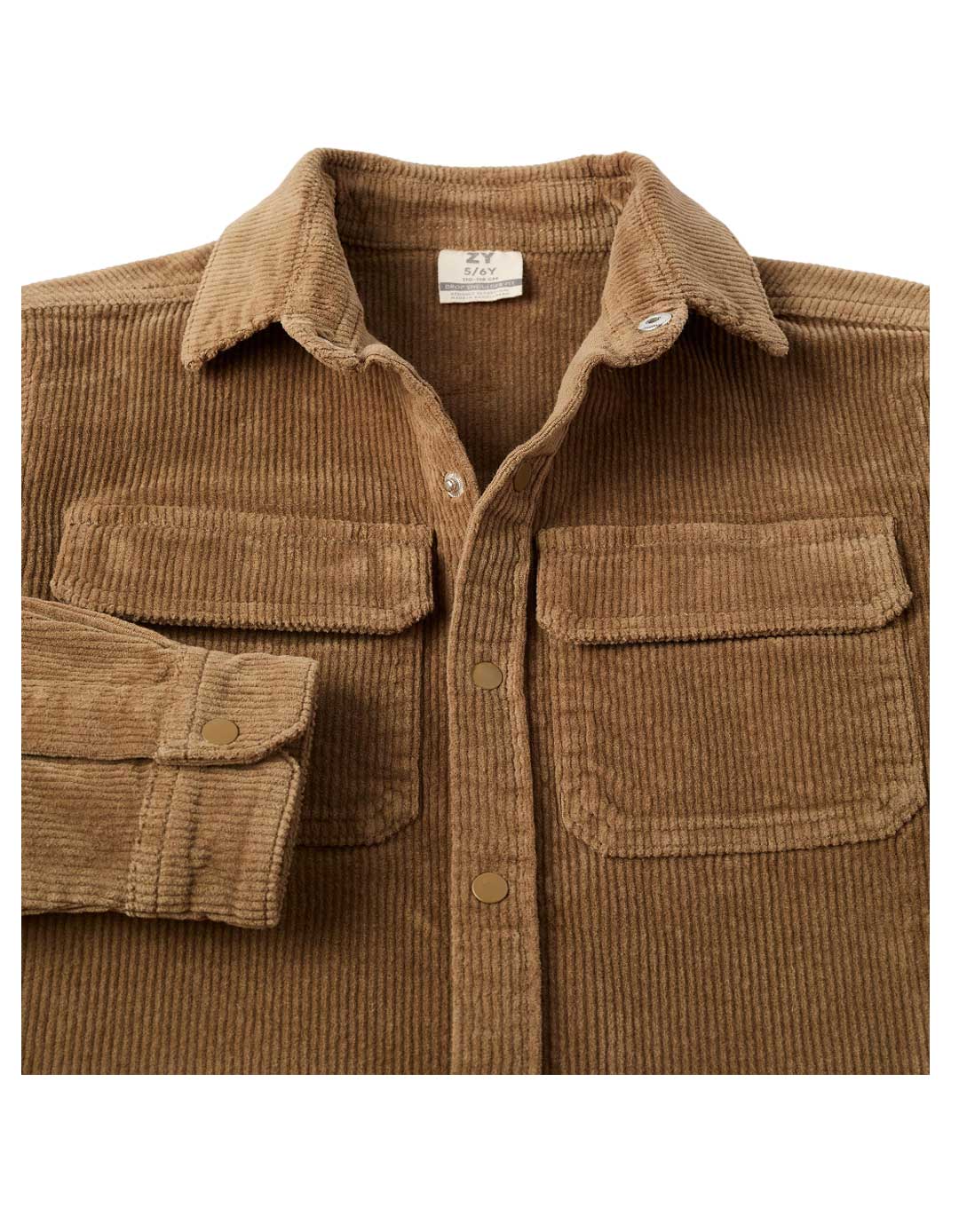 Παιδικό μακρυμάνικο κοτλέ πουκάμισο για αγόρι, κάμελ, Slim Fit, 99% βαμβάκι- 1% ελαστίνη.