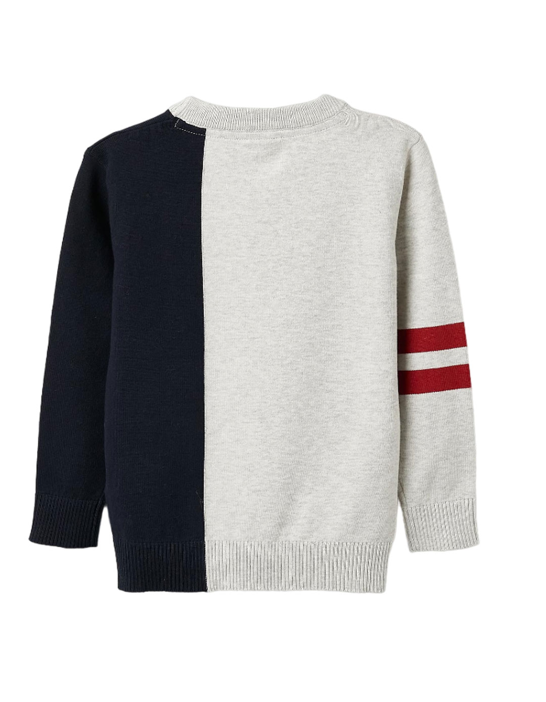 Παιδικό πλεκτό πουλόβερ για αγόρι, γκρι-μπλε, Slim Fit, 70% βαμβάκι-30% πολυαμίδιο.