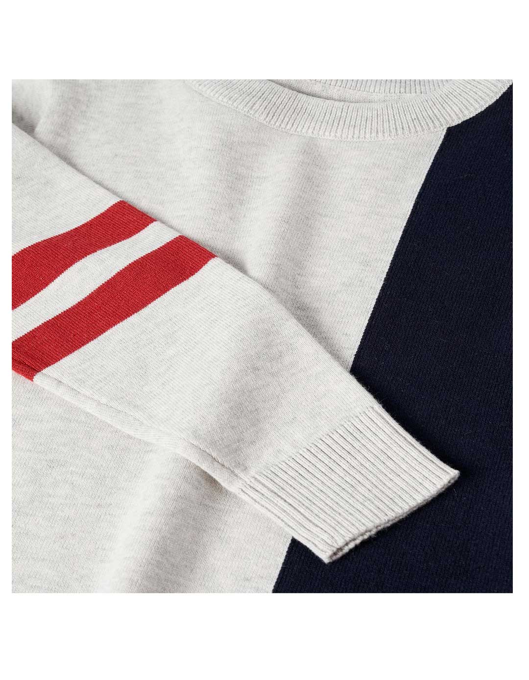 Παιδικό πλεκτό πουλόβερ για αγόρι, γκρι-μπλε, Slim Fit, 70% βαμβάκι-30% πολυαμίδιο.