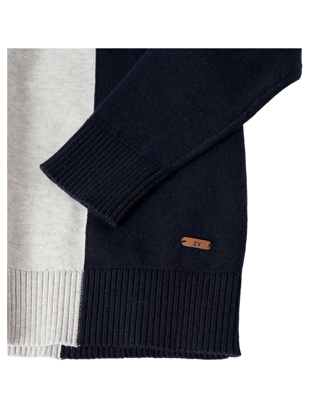 Παιδικό πλεκτό πουλόβερ για αγόρι, γκρι-μπλε, Slim Fit, 70% βαμβάκι-30% πολυαμίδιο.