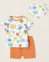 Σετ για αγόρι με μπλουζάκι, σορτς και σαλιάρα Πορτοκαλί, Slim Fit, 100% βαμβάκι.