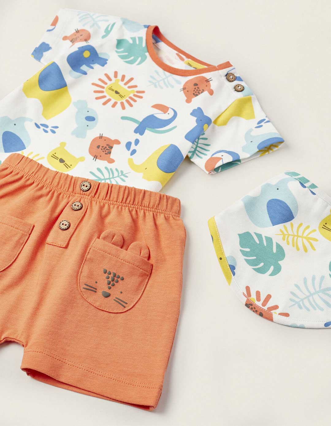  Σετ για αγόρι με μπλουζάκι, σορτς και σαλιάρα Πορτοκαλί, Slim Fit, 100% βαμβάκι.