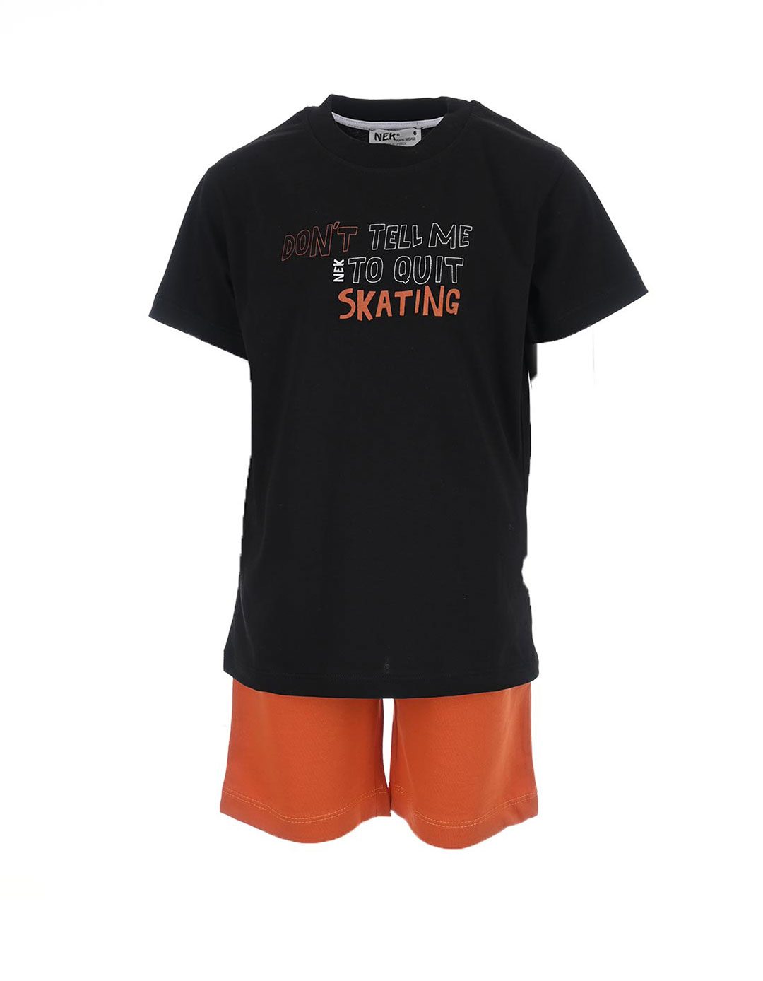 Σετ για αγόρι μπλούζα και βερμούδα, μαύρο-κεραμιδί, Regular Fit, 100% βαμβάκι. Σετ για αγόρι μπλούζα και βερμούδα, μαύρο-κεραμιδί, Regular Fit, 100% βαμβάκι.