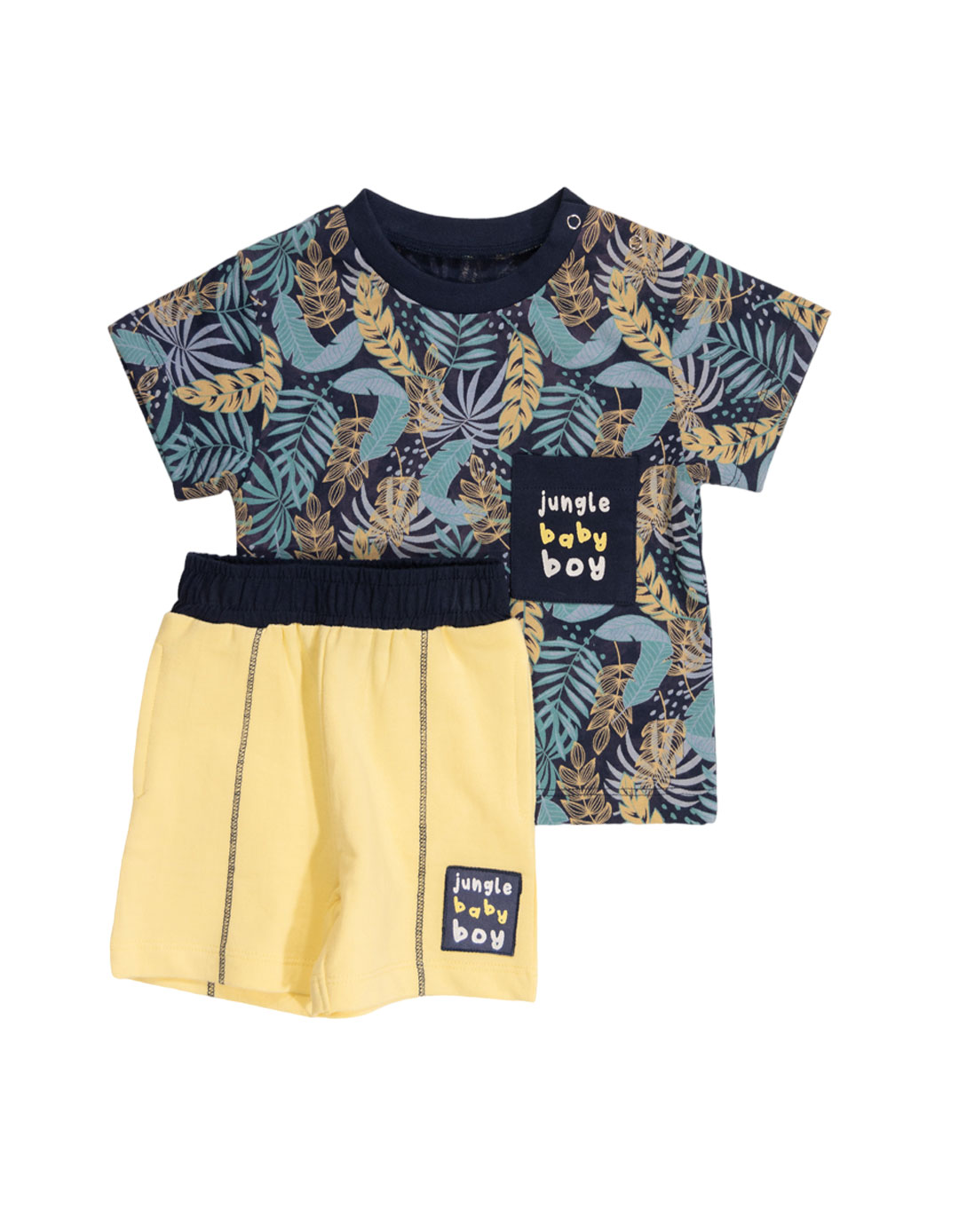 Βρεφικό σετ για αγόρι με μπλούζα και βερμούδα, μπλε-κίτρινο, Regular Fit, 100% βαμβάκι.