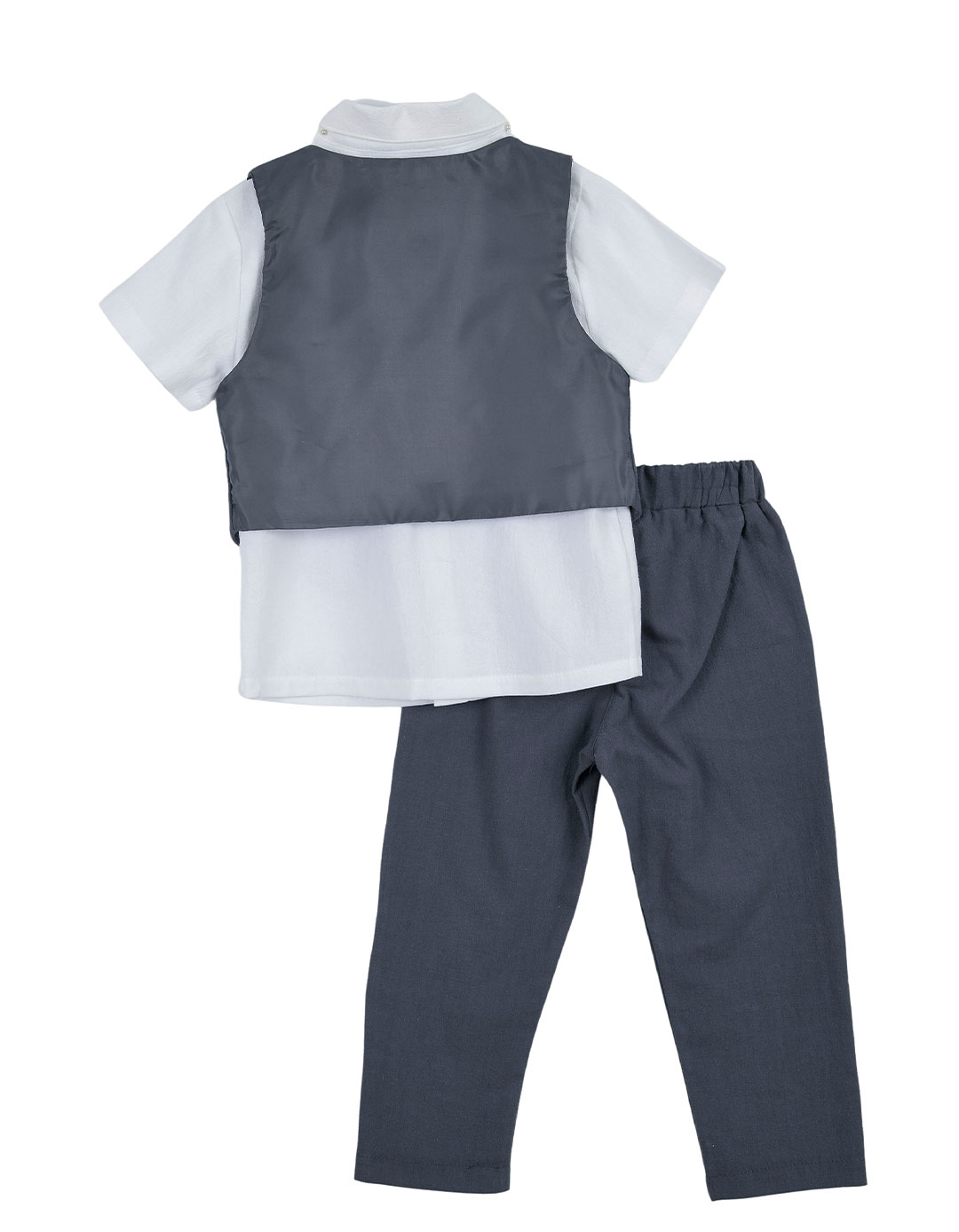 Σετ για αγόρι με γιλέκο και παντελόνι σε  μολυβί απόχρωση  και πουκάμισο λευκό,90% cotton 10%pl.Regular Fit.