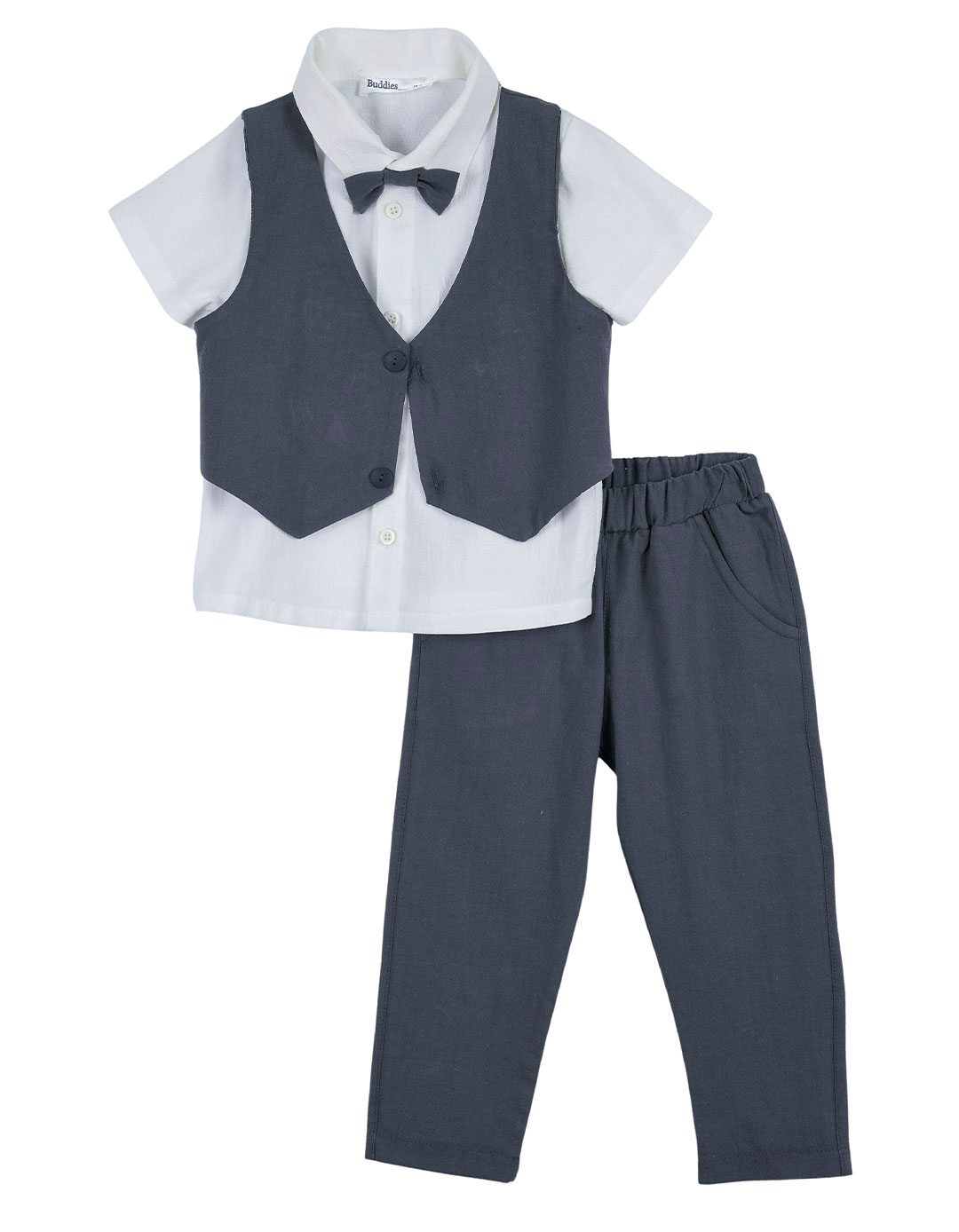 Σετ για αγόρι με γιλέκο και παντελόνι σε  μολυβί απόχρωση  και πουκάμισο λευκό,90% cotton 10%pl.Regular Fit.