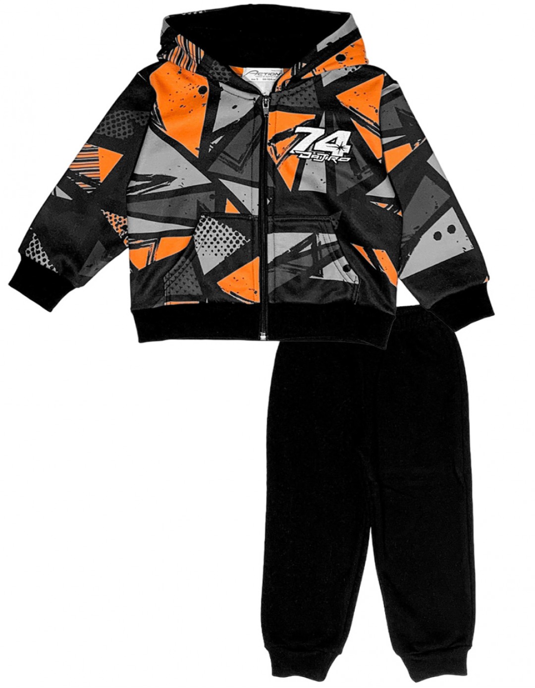 Παιδικό σετ φόρμα για αγόρι με ζακέτα και κουκούλα, μαύρο, Regular Fit, 65% βαμβάκι-35% πολυεστέρας.