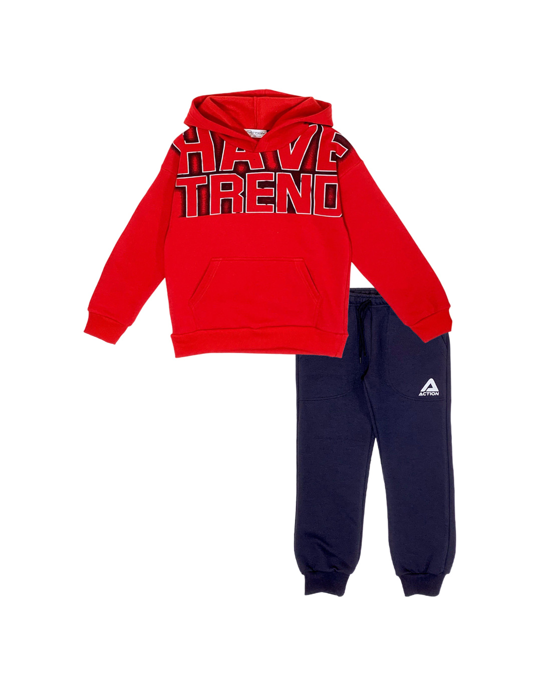 Παιδικό σετ φόρμα για αγόρι με κουκούλα, κόκκινο-μπλε, Regular Fit, 65% βαμβάκι-35% πολυεστέρας.