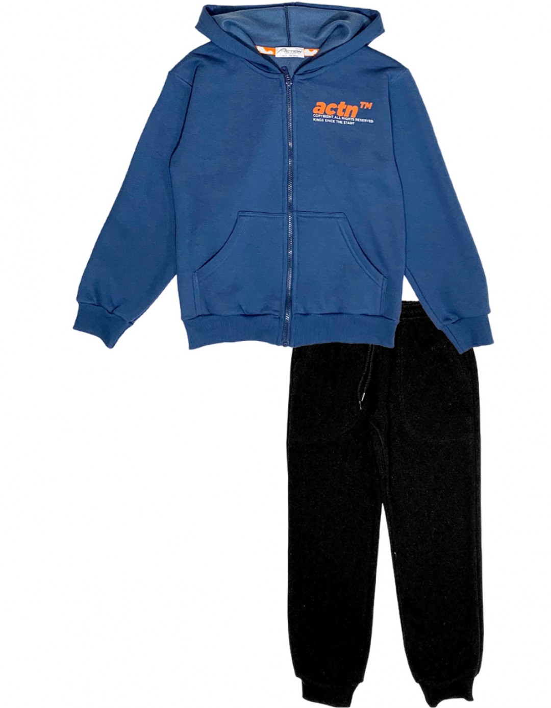 Παιδικό σετ φόρμα για αγόρι με κουκούλα, μπλε ρουά-μαύρο,Regular Fit, 65% βαμβάκι-35% πολυεστέρας.