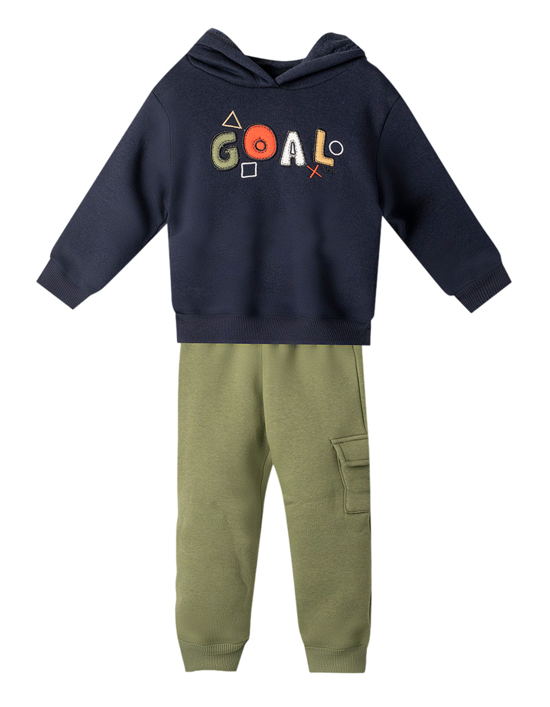 Σετ παιδικής φόρμας αγοριού με κουκούλα "GOAL" μπλε-λαδί.Regular Fit.