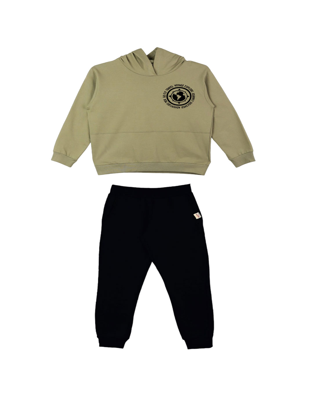 Παιδικό εποχιακό σετ φόρμα για αγόρι με κουκούλα,  χακί- μαύρο, Regular Fit, 100% βαμβάκι.