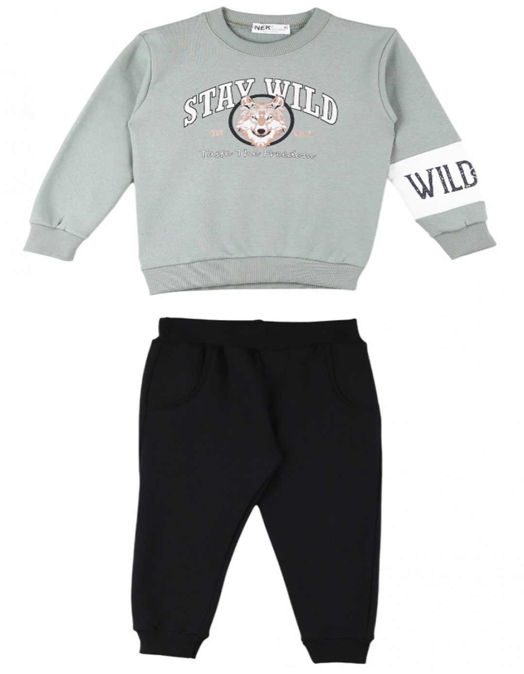 Παιδικό σετ φόρμα για αγόρι, βεραμάν-μαύρο, Regular Fit, 80% βαμβάκι-20% πολυεστέρας.