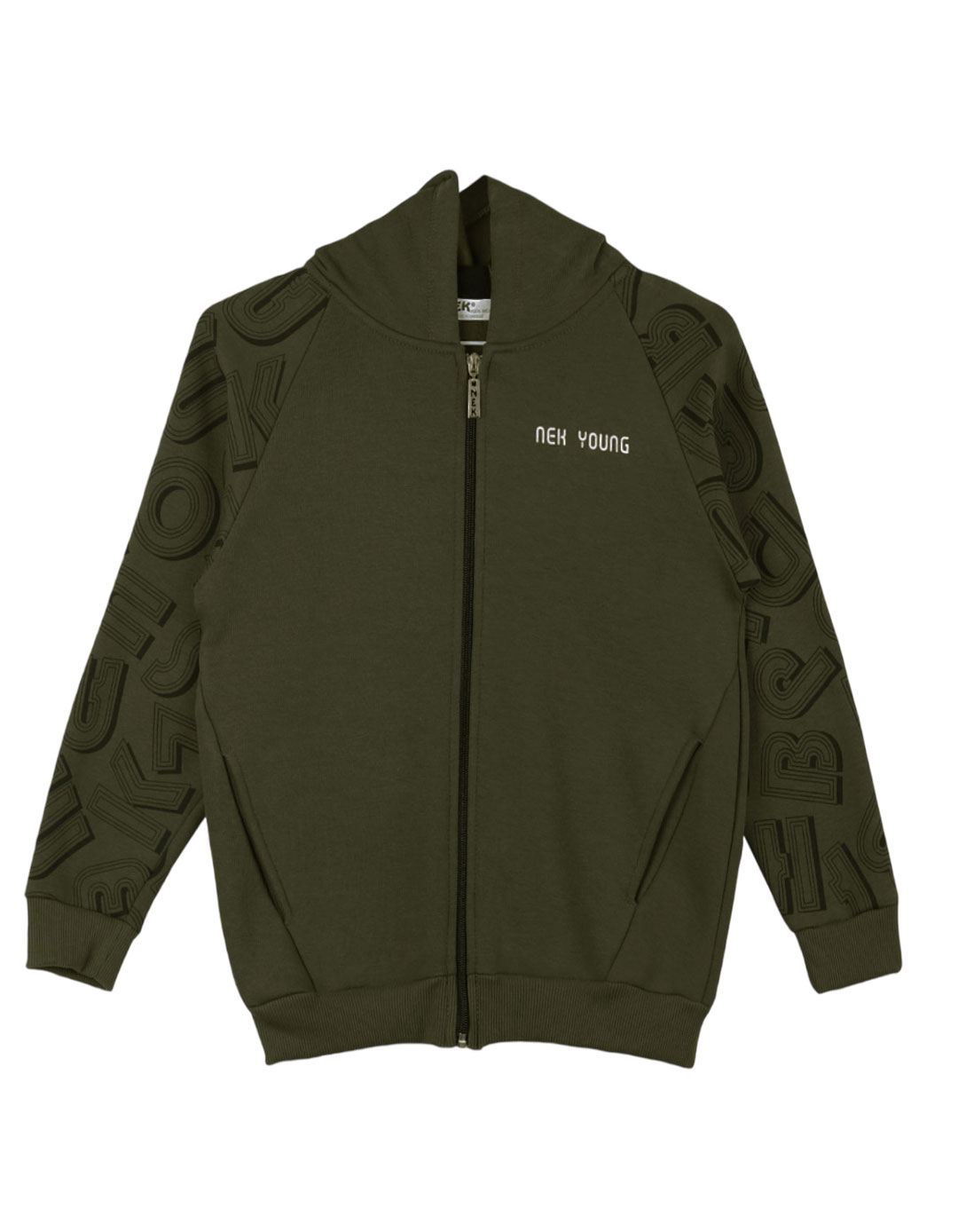 Παιδικό σετ φόρμα για αγόρι με κουκούλα, λαδί-μαύρο, Regular Fit, 80% βαμβάκι,20% πολυεστέρας.