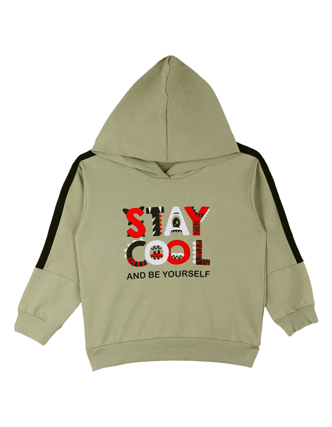 Παιδικό εποχιακό σετ φόρμα για αγόρι με κουκούλα, χακί- μαύρο, Regular Fit, 100% βαμβάκι.