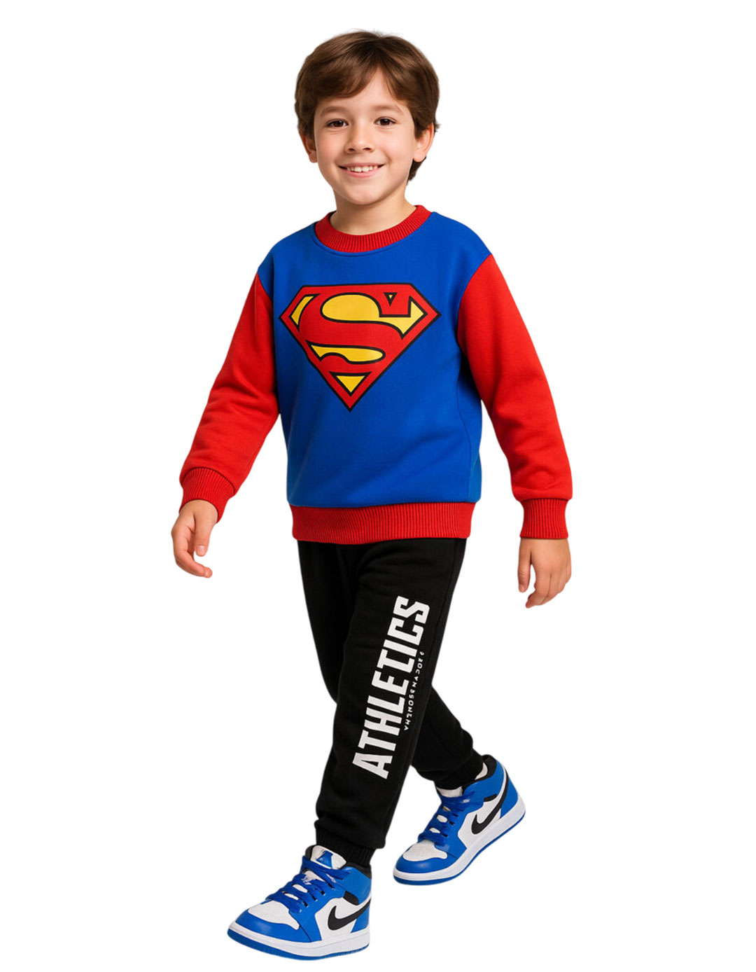  Σετ φόρμα φούτερ Superman μπλε-κόκκινο για αγόρι 4-12 ετών.Regular Fit