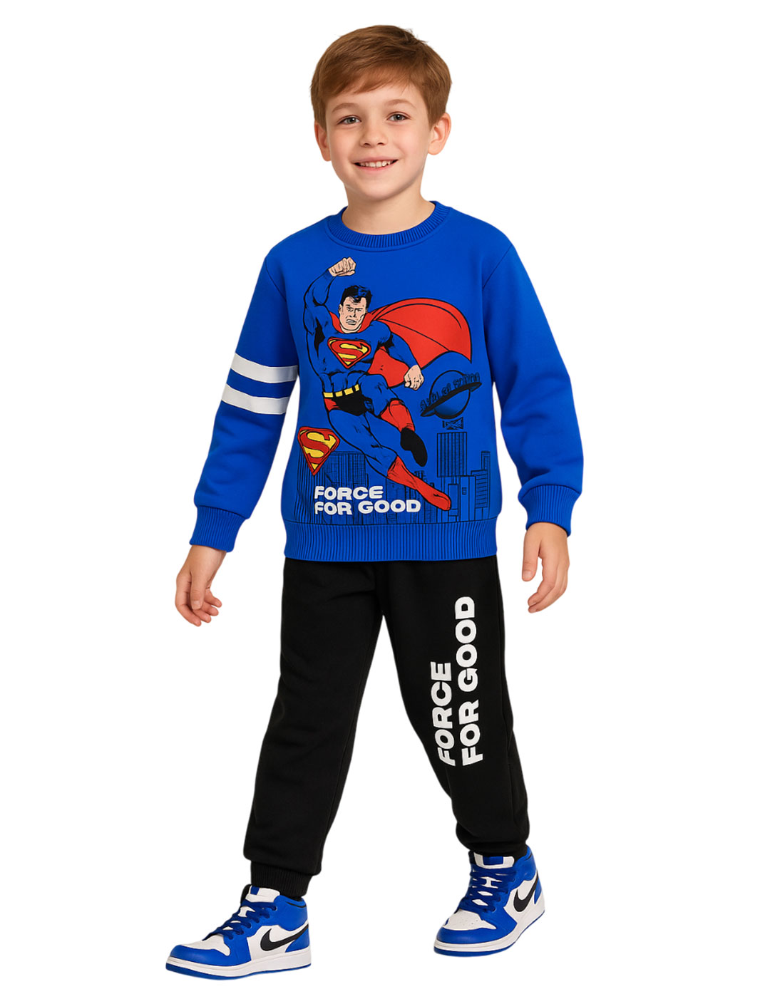 Σετ φόρμα φούτερ λαιμόκοψη Superman μπλε-μαύρο για αγόρι 4-12 ετών. Regular Fit.