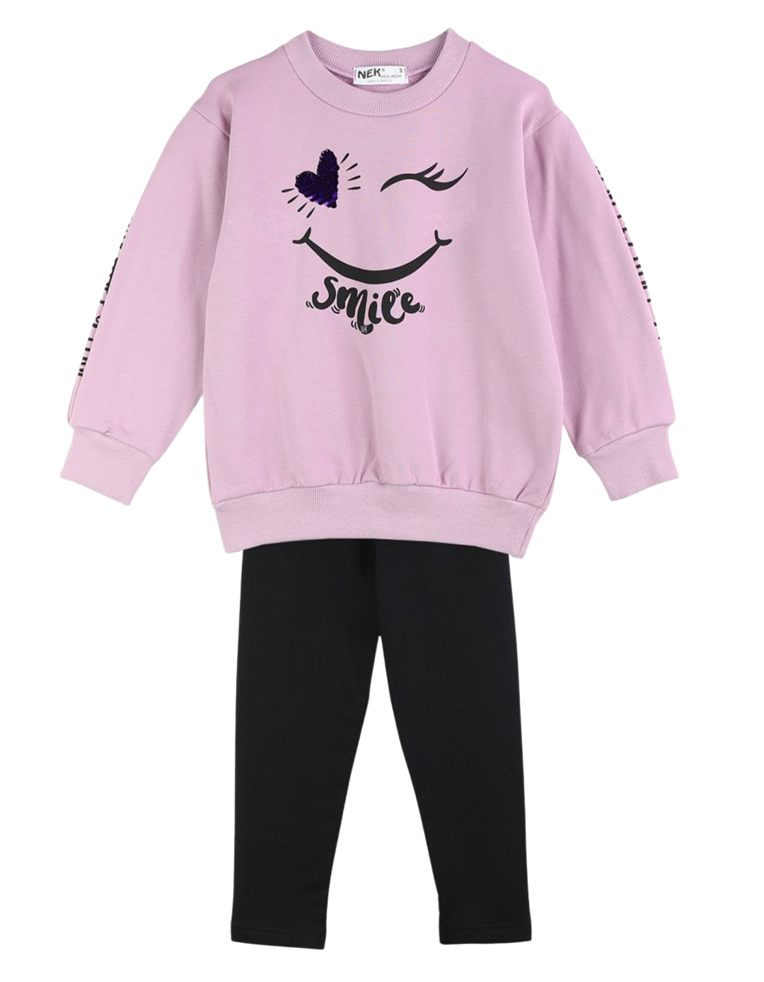 Παιδικό σετ φόρμα για κορίτσι με κολάν, λιλά-μαύρο, Regular Fit, 80% βαμβάκι, 20% πολυεστέρας. Παιδικό σετ φόρμα για κορίτσι με κολάν, λιλά-μαύρο, Regular Fit, 80% βαμβάκι, 20% πολυεστέρας.