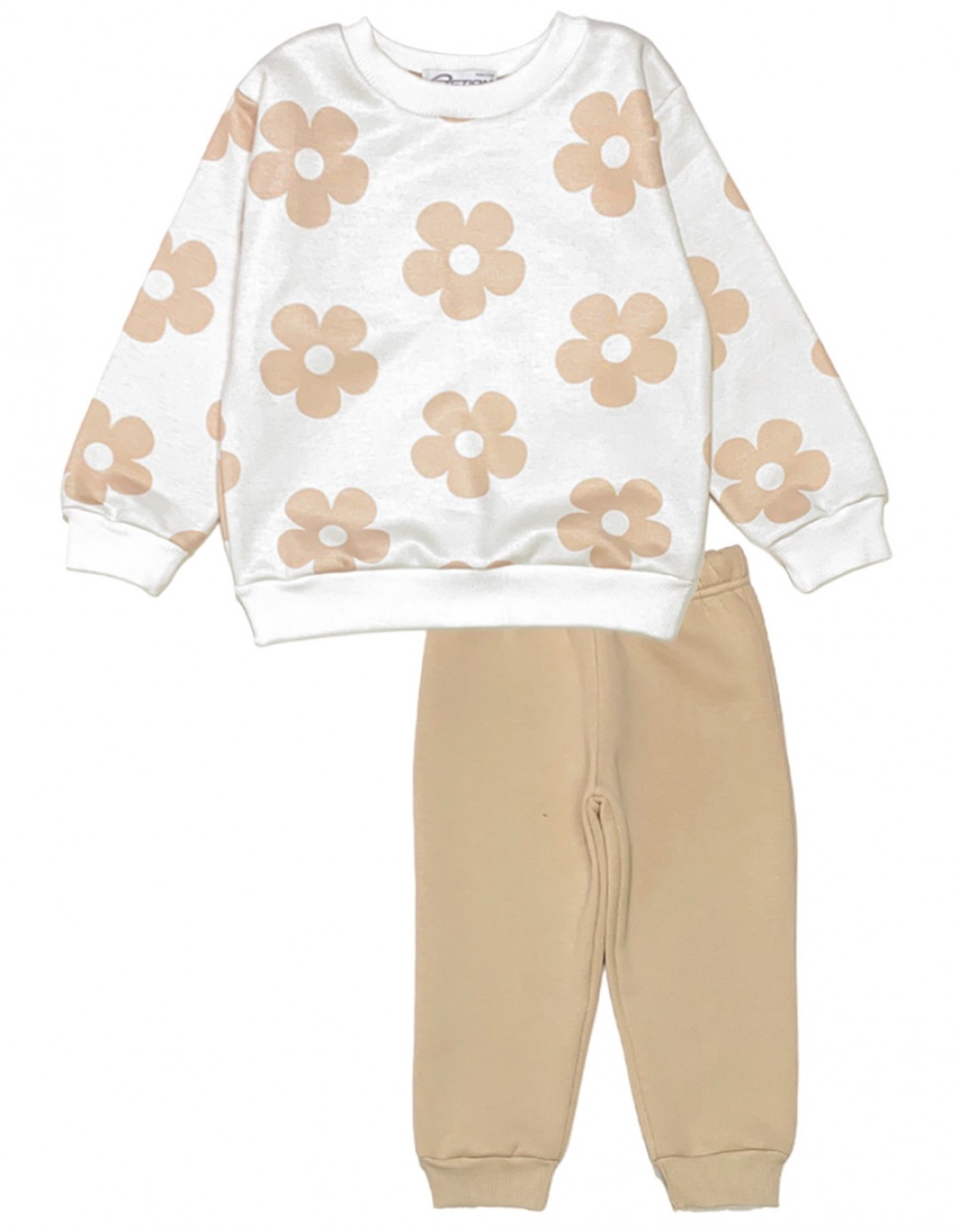 Παιδικό σετ φόρμα για κορίτσι, εκρού-μπεζ, Regular Fit, 65% βαμβάκι-35% πολυεστέρας.