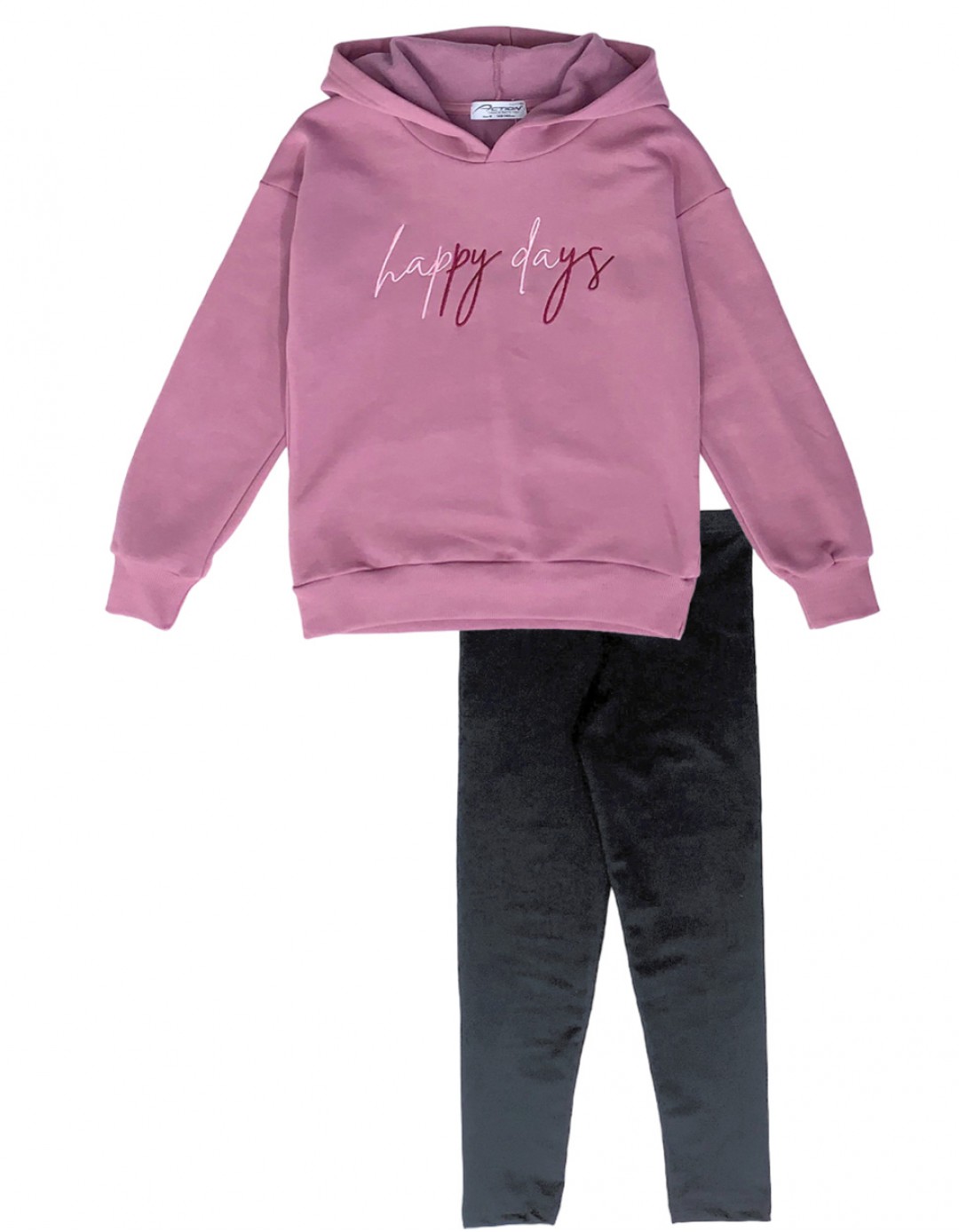 Παιδικό σετ κολάν για κορίτσι με κουκούλα, σάπιο μήλο, Regular Fit, 65% βαμβάκι-35% πολυεστέρας.