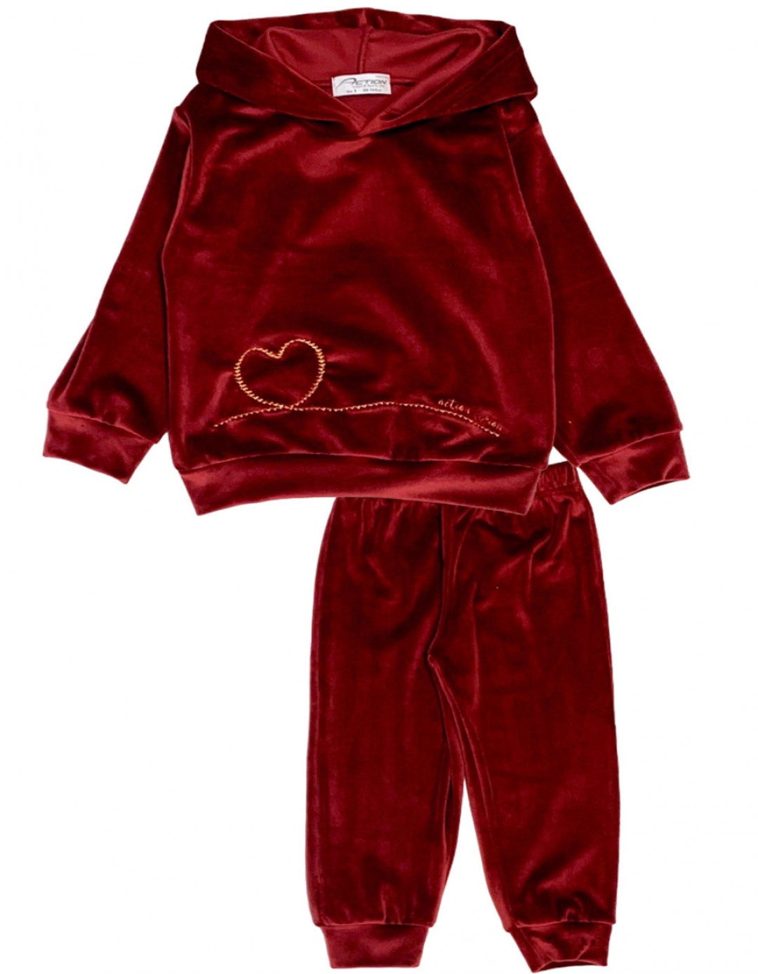 Παιδικό βελουτέ σετ για κορίτσι με κουκούλα, μπορντώ, Regular Fit, 94% πολυεστέρας-6% ελαστίνη.