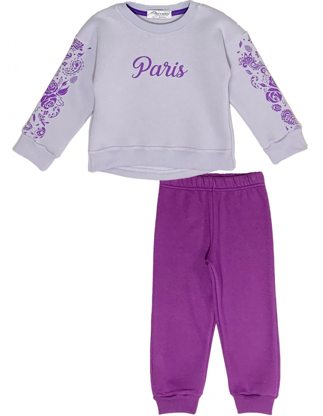Παιδικό σετ φόρμα για κορίτσι, λιλά-μωβ, Regular Fit, 65% βαμβάκι-35% πολυεστέρας.