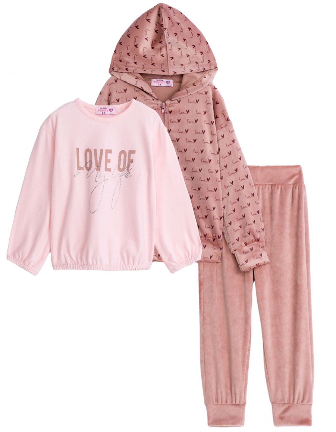 Παιδικό σετ βελουτέ 3τμχ για κορίτσι, ροζ, Regular Fit, 95% βαμβάκι-5% ελαστίνη, 95% πολυεστέρας-5% ελαστίνη. Παιδικό σετ βελουτέ 3τμχ για κορίτσι, ροζ, Regular Fit, 95% βαμβάκι-5% ελαστίνη, 95% πολυεστέρας-5% ελαστίνη.