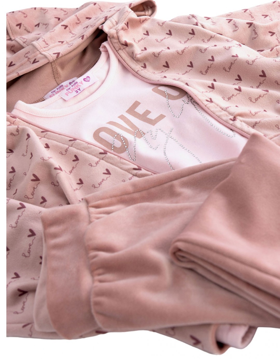 Παιδικό σετ βελουτέ 3τμχ για κορίτσι, ροζ, Regular Fit, 95% βαμβάκι-5% ελαστίνη, 95% πολυεστέρας-5% ελαστίνη.