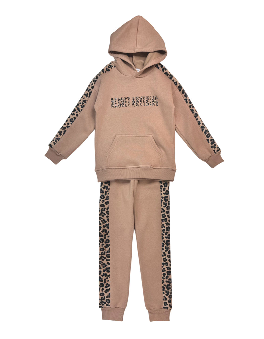 Σετ Φόρμας Φούτερ με Κουκούλα Καφέ και Leopard Λεπτομέρειες για Κορίτσι.Collection Winter 2026.