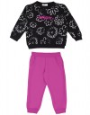 Παιδικό σετ φόρμα για κορίτσι, μαύρο-φούξια, Regular Fit, 80% βαμβάκι-20% πολυεστέρας.