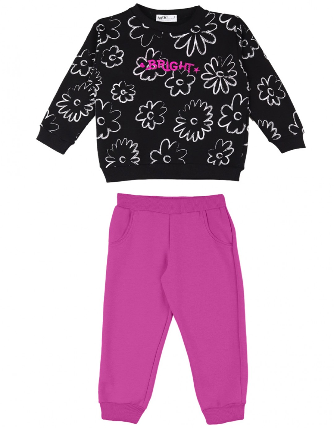 Παιδικό σετ φόρμα για κορίτσι, μαύρο-φούξια, Regular Fit, 80% βαμβάκι-20% πολυεστέρας.