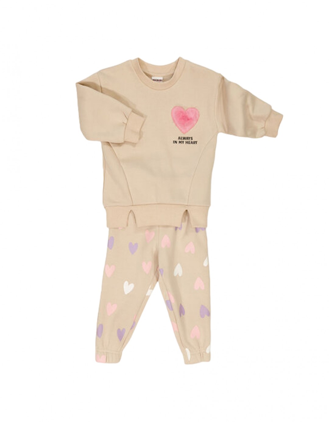 Παιδικό σετ φόρμα για κορίτσι, μπεζ, Regular Fit, 60% βαμβάκι-40% πολυεστέρας.