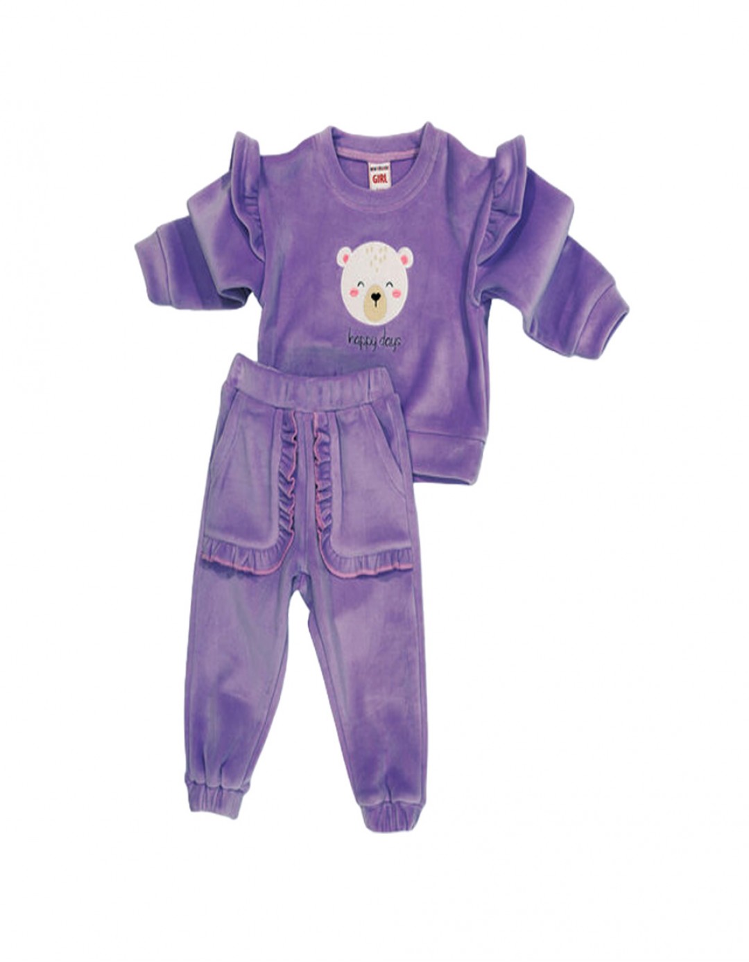 Παιδικό σετ βελουτέ για κορίτσι, μωβ, Regular Fit, 65% βαμβάκι-30%πολυεστέρας-5% ελαστίνη.